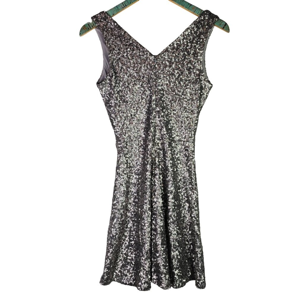 Dress the Population Carrie Silver Sequin Fit & Flare Sleeveless Mini Dress, XS - Picture 2 of 11